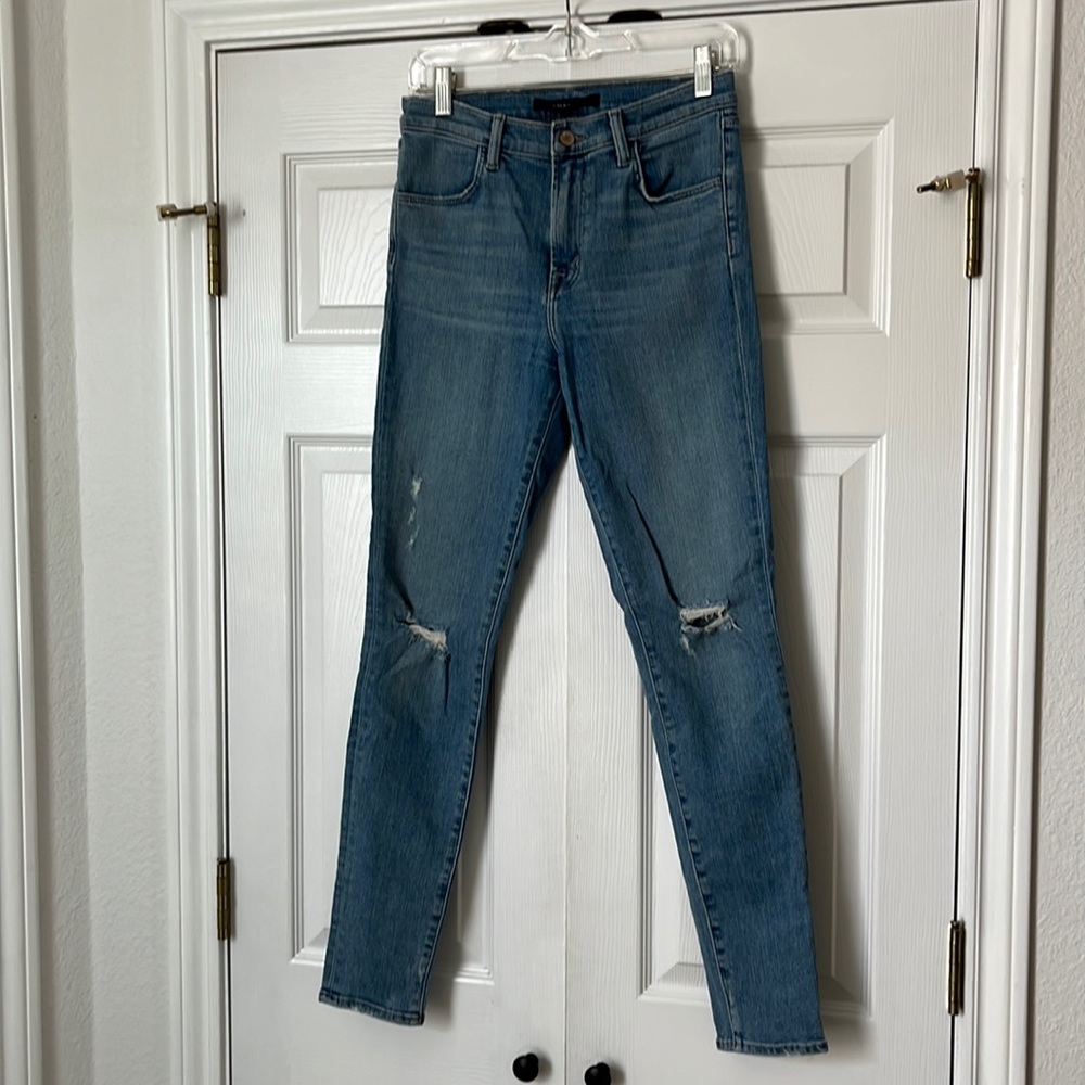 J Brand skinny distressed light blue stretch denim Maria jeans size 28.